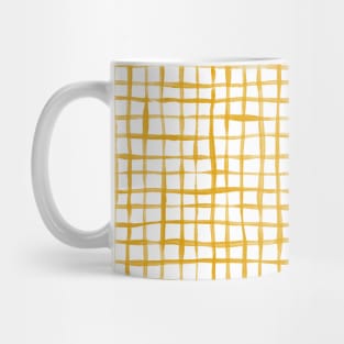 Loose Weave Hand Painted Check Pattern in Mustard Yellow and White Mug